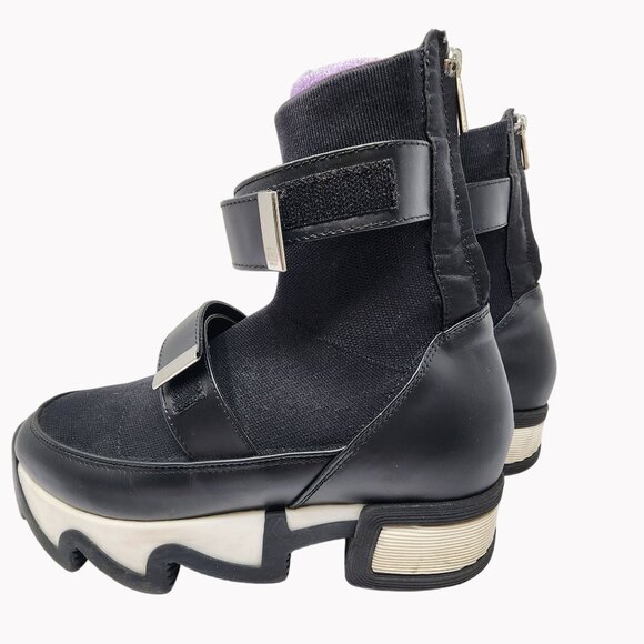 IRI VES Size 7 Black Outline Knit Leather High Top Sock Sneakers Womens - Picture 5 of 11